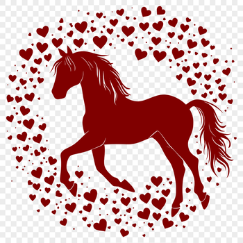 A stylized illustration of a horse's full body with heart details integrated into the design.