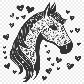 A horse illustration with love hearts integrated into its design, suitable for various digital projects.