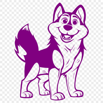 A high-quality digital illustration of a standing Siberian Husky dog from a front-facing perspective.