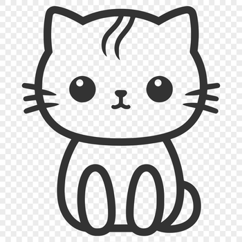 A simple line drawing of a cute sitting cat in full body pose.