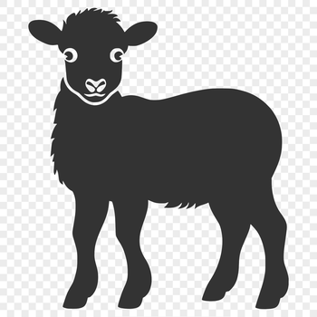 A vector illustration of a sheep in full body pose on a farm landscape.
