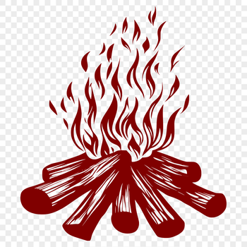 Illustration of a campfire with flames burning in the outdoors.