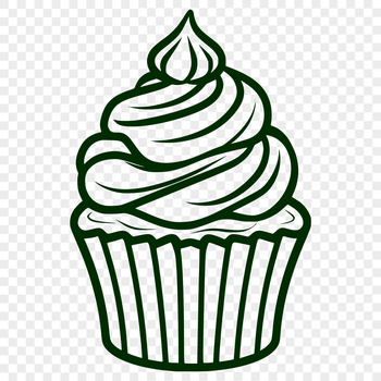 A digital illustration of a cupcake with decorative frosting and sprinkles, suitable for vector graphics.