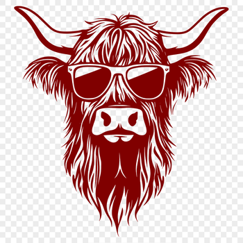 Artistic Highland Cow Wearing Sunglasses - Free DXF Download