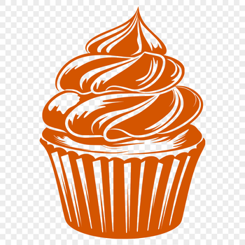 A digital vector design featuring a stylized representation of a standard-sized cupcake with a flat base.