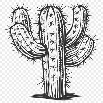 A stylized illustration of a desert cactus plant with spines and flowers.