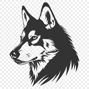 A close-up illustration of a Siberian Husky's head with distinctive facial features.