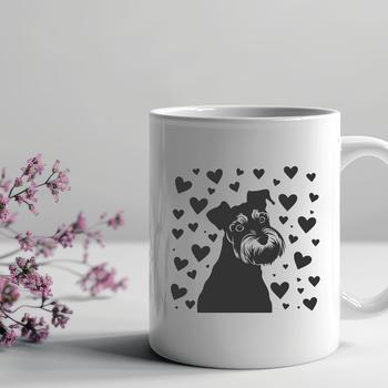 A cute cartoon dog with hearts on its head.