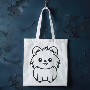 A simple line drawing of a full-body Pomeranian sitting, suitable for vector design and digital cutting machine projects.