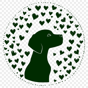 A stylized illustration of a Weimaraner dog breed with heart motifs integrated into the design.