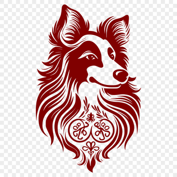 A detailed illustration of a Shetland sheepdog's head, showcasing its distinctive features and coat pattern.