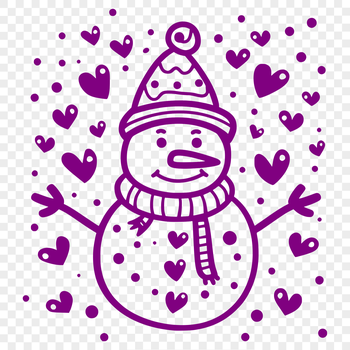 A winter-themed snowman with love hearts, created using vector art.