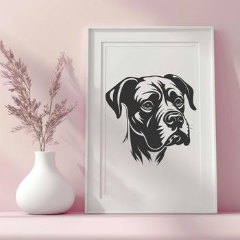 A close-up illustration of a dog's head, specifically a Boxer breed, rendered as a vector image.