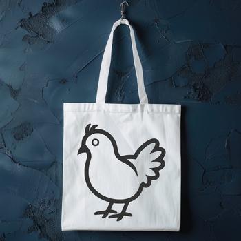 An illustration of a cute chick standing on a farm yard, depicted with basic lines and shapes.