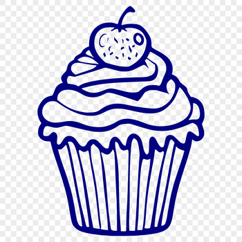 Illustrated vector design of a single serving cupcake with frosting and decorations.
