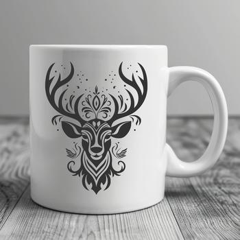 An illustration of a deer's head with intricate details.