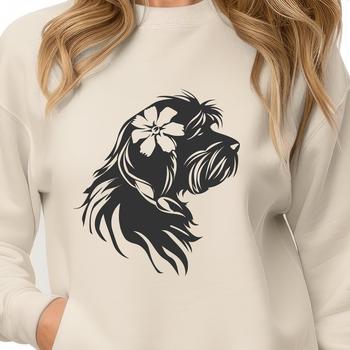 A small, fluffy dog breed with a curly coat and distinctive markings on its face, suitable for vector art and digital design.