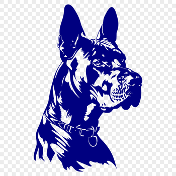 Large breed dog illustration featuring a Great Dane's head with detailed features.