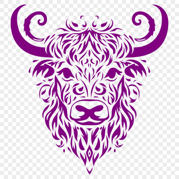 An illustration of a farm animal, specifically a Highland Cow, rendered as vector art.