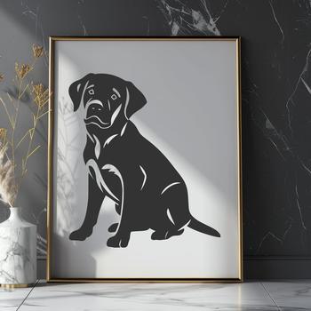A full-body illustration of a sitting Labrador Retriever, a popular domesticated animal breed.