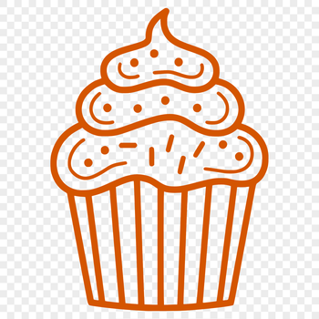 A simple line drawing illustration of a cupcake with decorations.