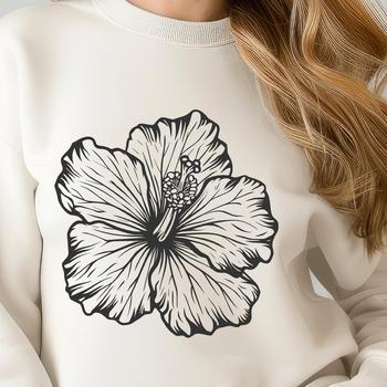 A colorful hibiscus flower with large petals and prominent stamens, suitable for use in gardening or floral designs.