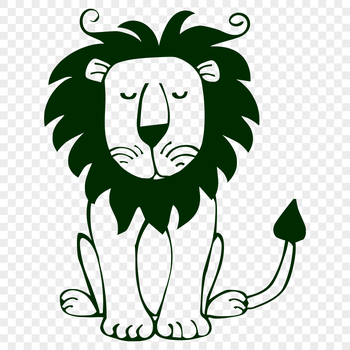 A stylized full-body illustration of a lion sitting on its haunches.