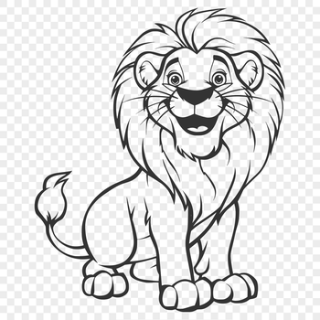 A realistic illustration of a lion sitting on its haunches, highlighting the animal's majestic appearance.