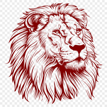A large lion's head with a majestic mane, depicted in a detailed vector illustration.
