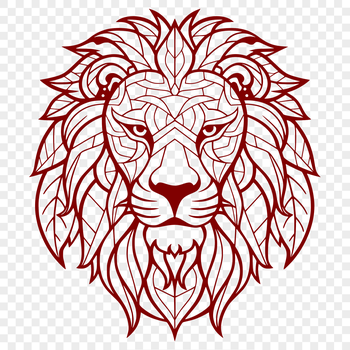 A regal lion's head with a majestic mane, suitable for various design applications.