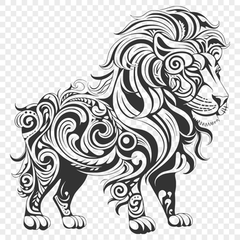 A detailed vector illustration of a standing lion with full body, depicted in a realistic style.