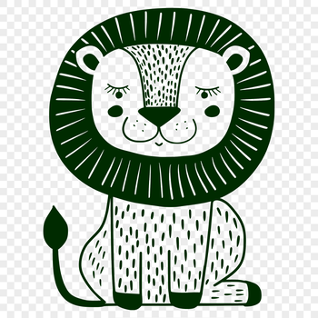 A realistic illustration of a lion sitting on its haunches, showcasing its majestic fur and regal demeanor.