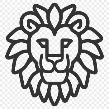 A large, majestic lion's head with a shaggy mane, depicted in a detailed vector illustration.
