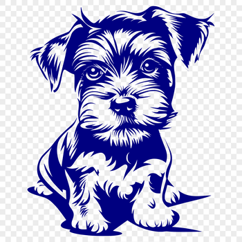 A high-quality SVG illustration of a seated miniature schnauzer dog breed from the front, showcasing its distinctive coat.