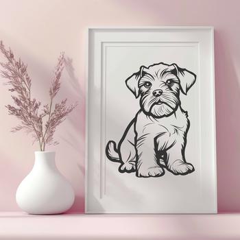 A detailed vector illustration of a sitting miniature dog with a distinctive beard.
