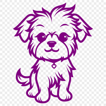 A simple line drawing of a Morkie dog sitting on the ground.