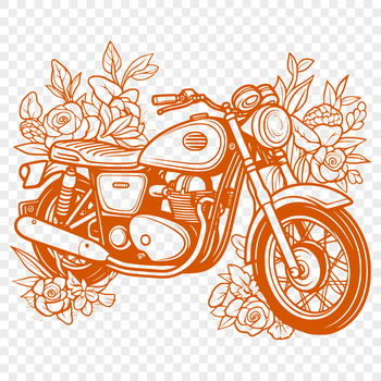A sleek motorcycle with floral patterns on the tank and seat, suitable for clip art or vector design projects.