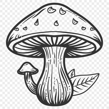 A detailed illustration of a mushroom with cap and stem, suitable for graphic design and digital crafting.