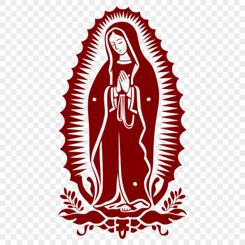 Ornate illustration of the Virgin Mary in full body depiction, suitable for religious designs.