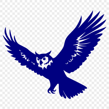 A detailed illustration of a perched owl in mid-flight, showcasing its feathers and wingspan.