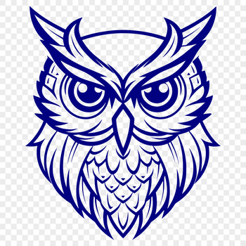 A realistic illustration of an owl's head, with detailed feathers and features.