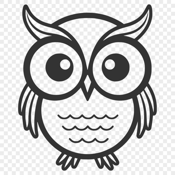 A simple line-drawn full-body owl illustration.