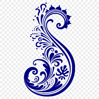 A stylized ornate paisley shape used as an embellishment in graphic design.