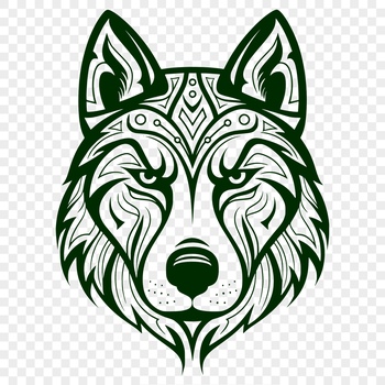 A detailed illustration of a Siberian Husky's head with ornate features.