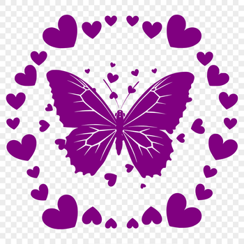 A colorful full-body illustration of a butterfly with love hearts, suitable for various uses in gardening designs.