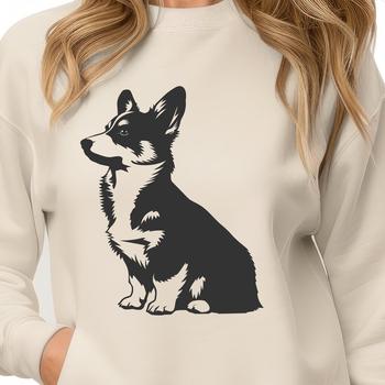 A full-body illustration of a sitting corgi dog breed in a simplified style.