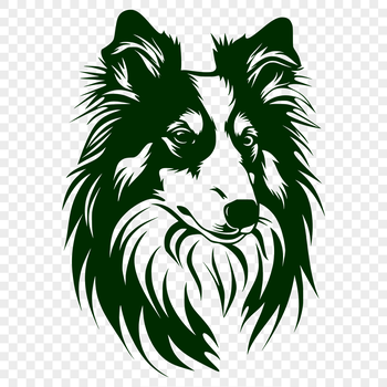 A vector illustration of a Shetland sheepdog's head, suitable for use as clip art in digital design.