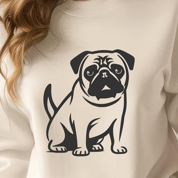 Artistic Sitting Pug Digital Drawing