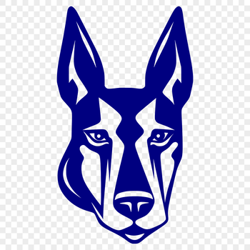 A detailed illustration of a Doberman Pinscher's head from various angles, suitable for use in digital design projects.