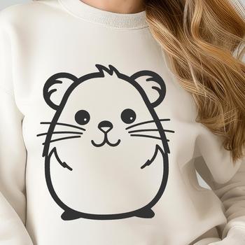 A simple line drawing of a hamster shown in full body pose, suitable for vector art and various cutting machine applications.